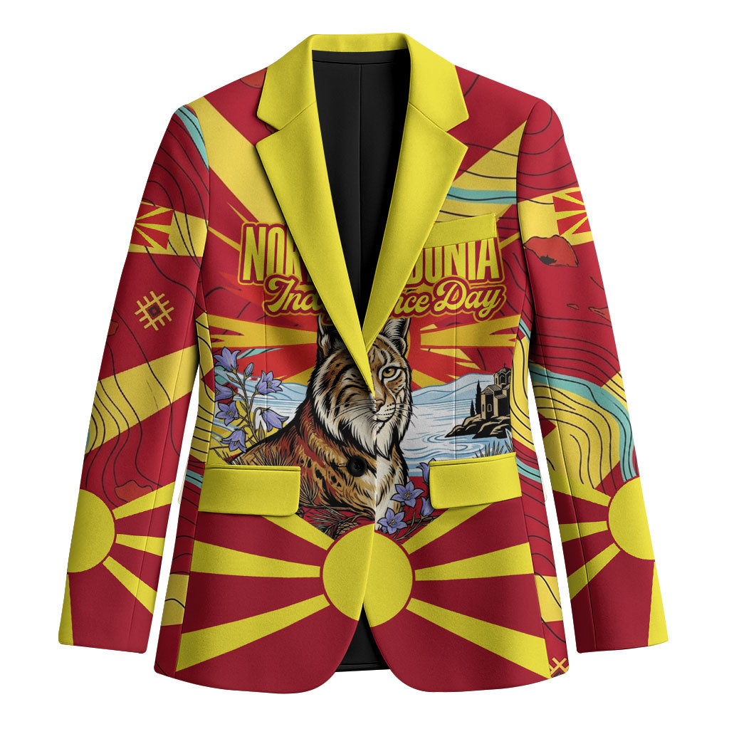 North Macedonia Independence Day Lynx Blazer Red Yellow Flag Sun Balkan Lynx Church