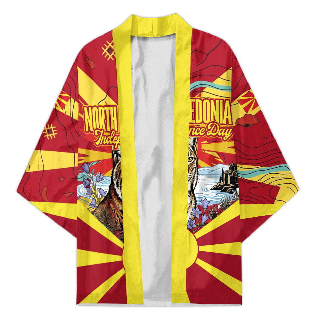 North Macedonia Independence Day Lynx Kimono Red Yellow Flag Sun Balkan Lynx Church