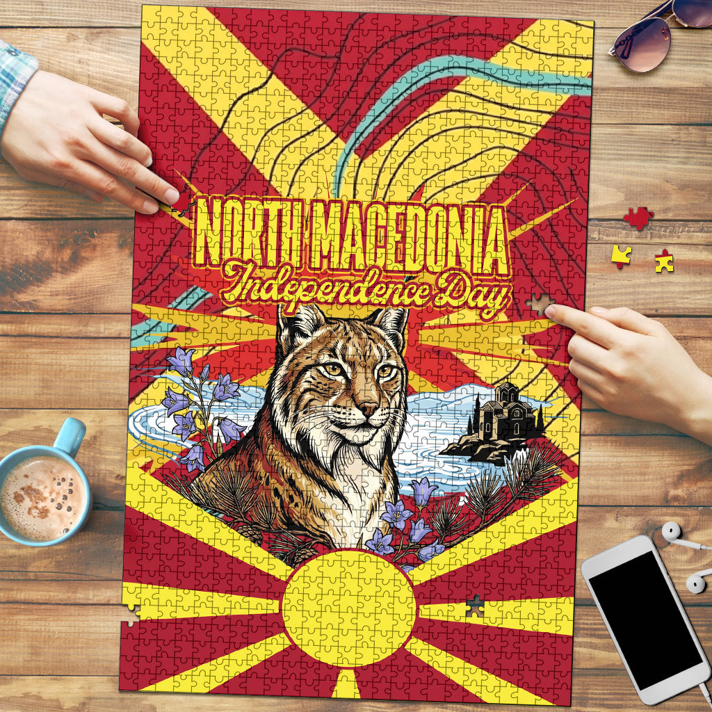 North Macedonia Independence Day Lynx Puzzle Red Yellow Flag Sun Balkan Lynx Church