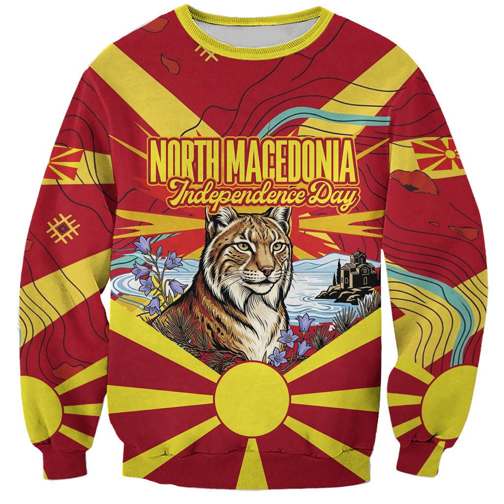 North Macedonia Independence Day Lynx Sweatshirt Red Yellow Flag Sun Balkan Lynx Church