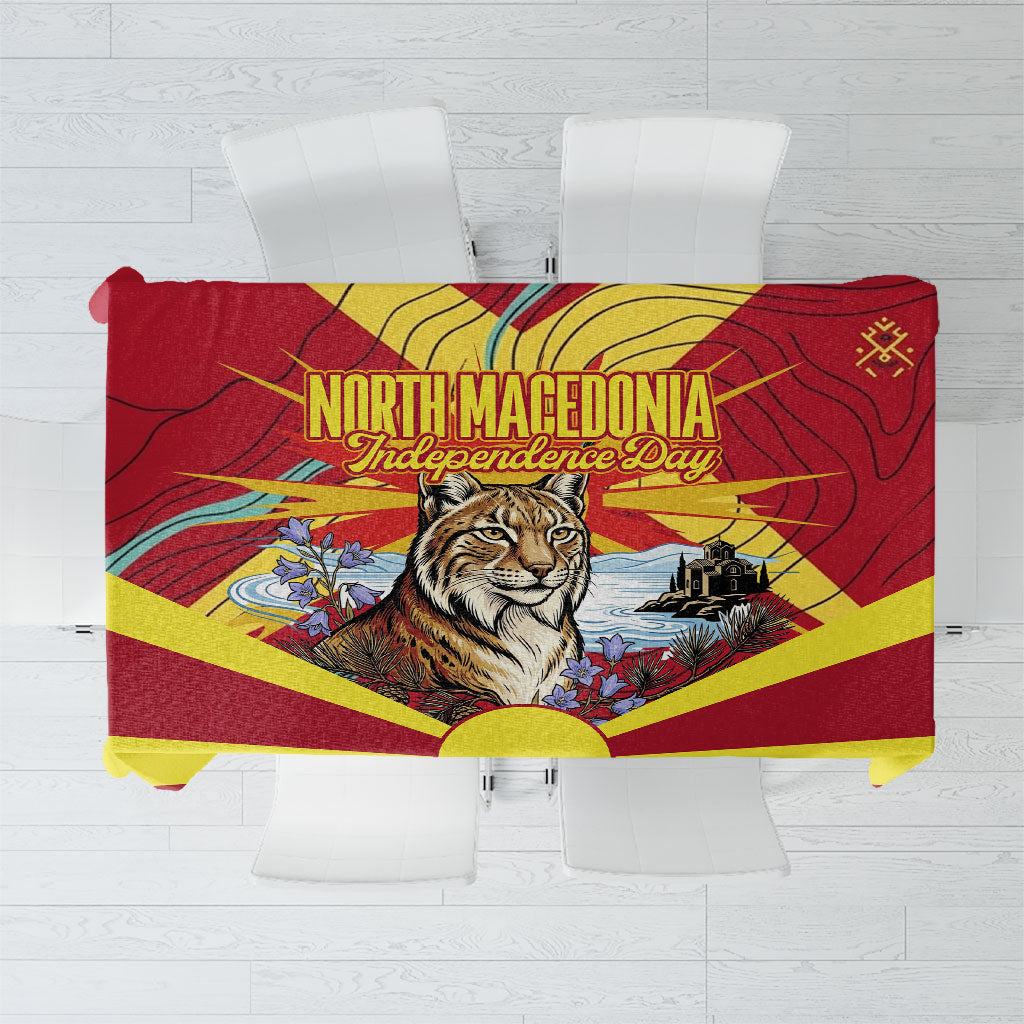 North Macedonia Independence Day Lynx Tablecloth Red Yellow Flag Sun Balkan Lynx Church