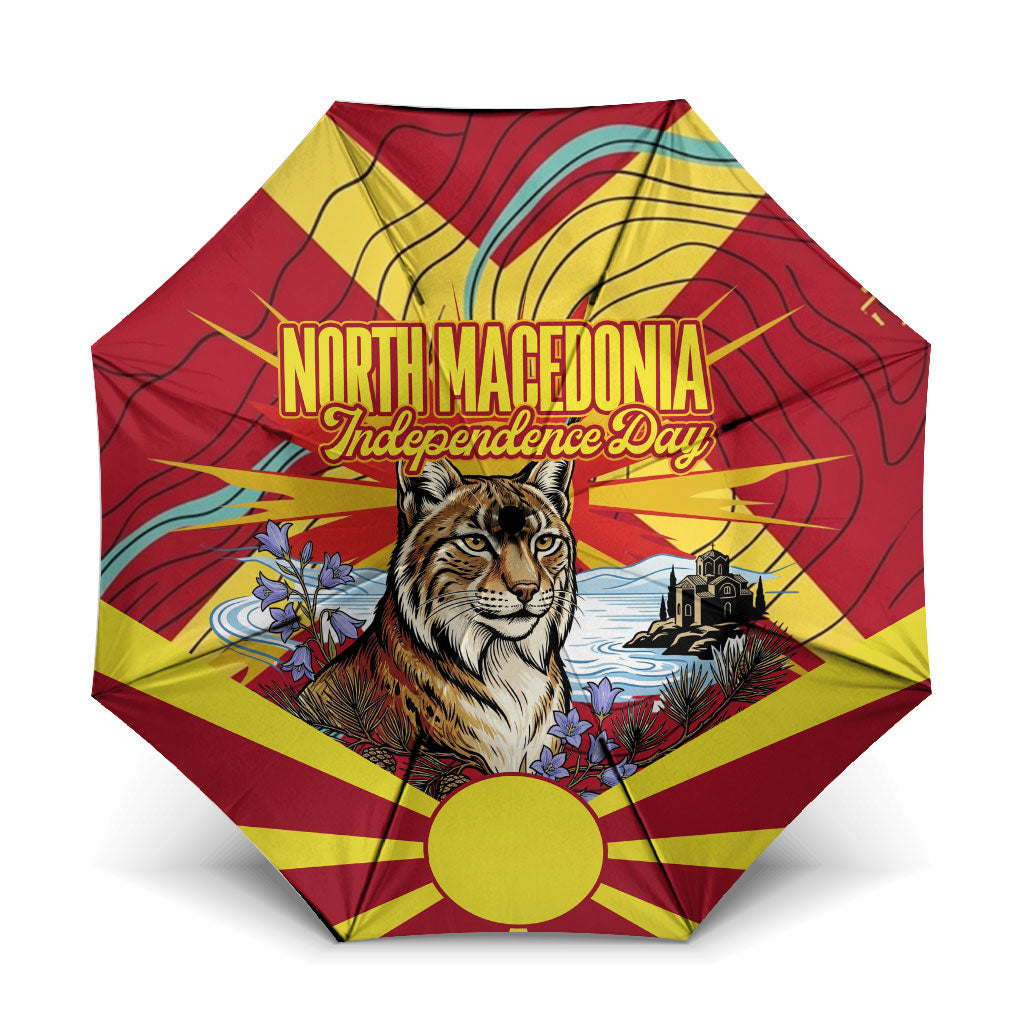 North Macedonia Independence Day Lynx Umbrella Red Yellow Flag Sun Balkan Lynx Church