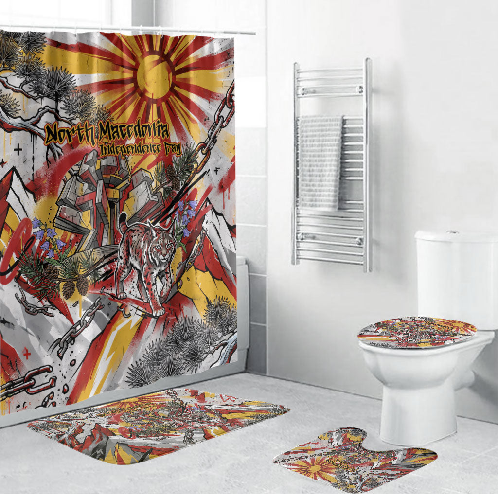 North Macedonia Independence Day Lynx Bathroom Set Red Yellow Flag Sun Balkan Lynx Monument Heritage