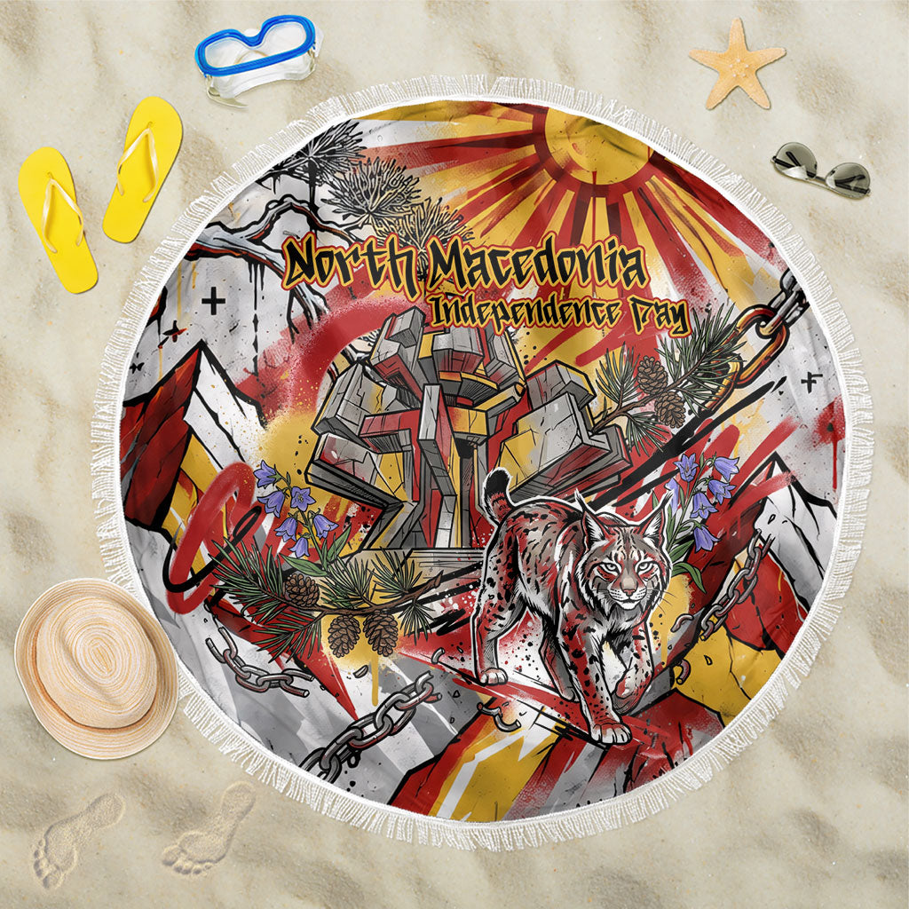 North Macedonia Independence Day Lynx Beach Blanket Red Yellow Flag Sun Balkan Lynx Monument Heritage