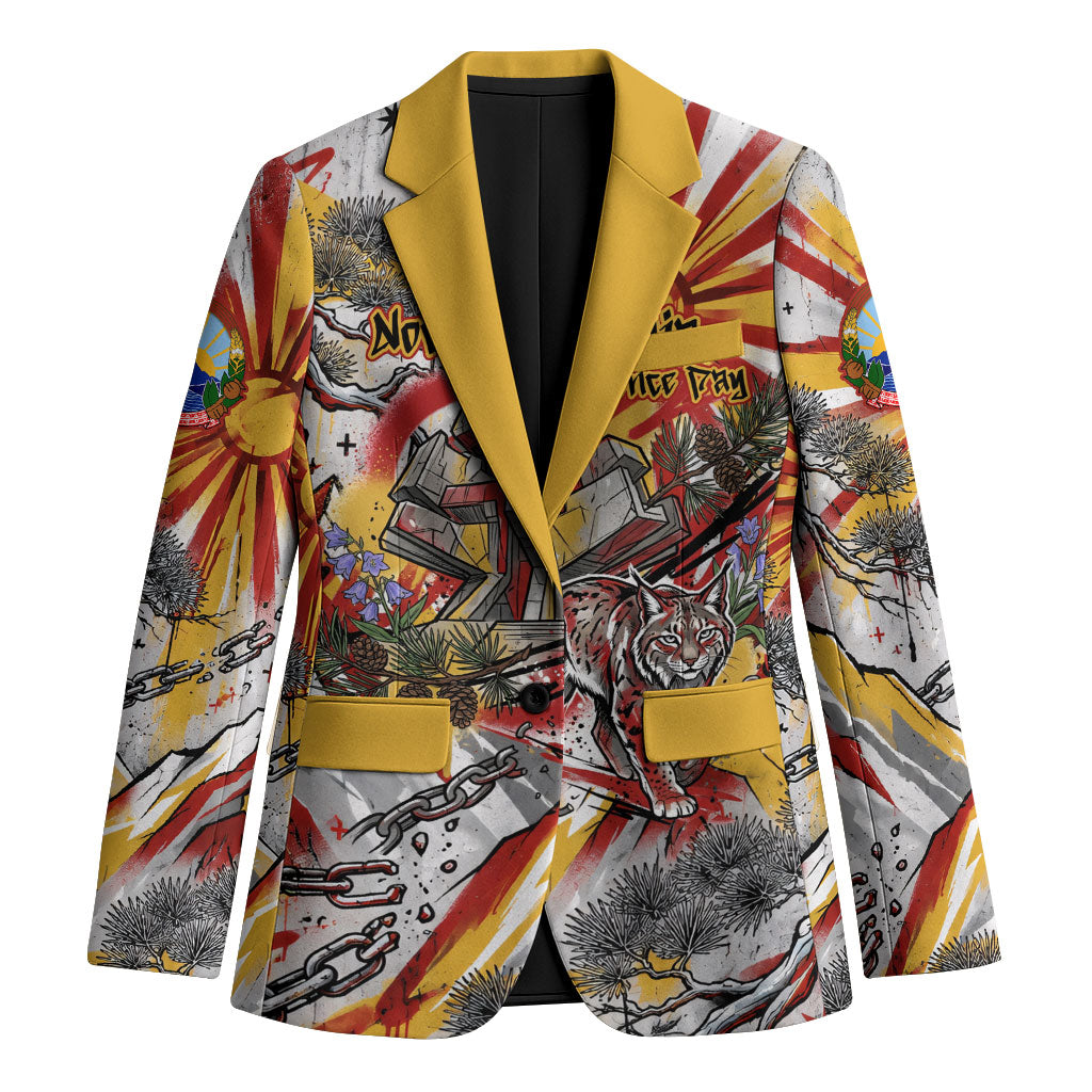 North Macedonia Independence Day Lynx Blazer Red Yellow Flag Sun Balkan Lynx Monument Heritage
