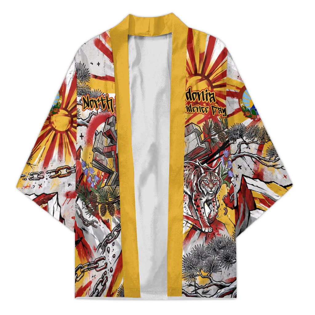 North Macedonia Independence Day Lynx Kimono Red Yellow Flag Sun Balkan Lynx Monument Heritage