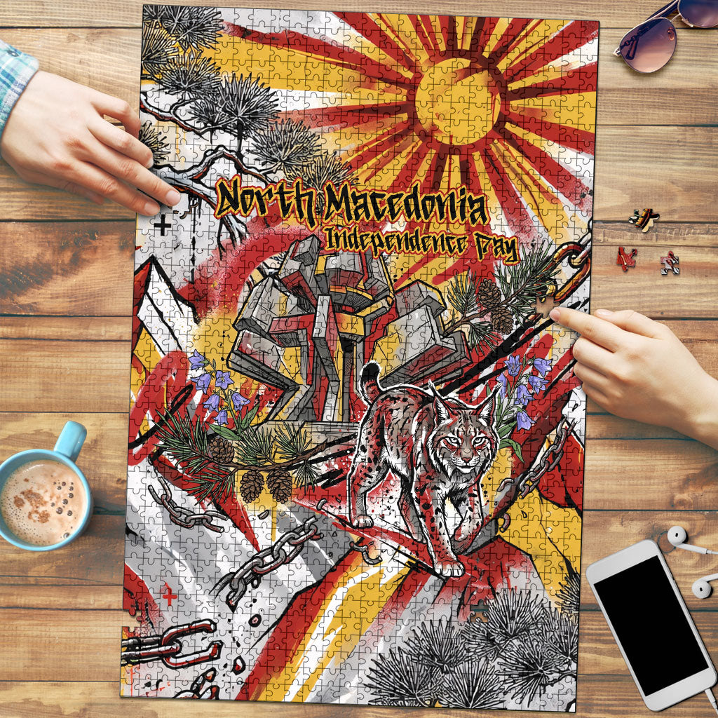 North Macedonia Independence Day Lynx Puzzle Red Yellow Flag Sun Balkan Lynx Monument Heritage