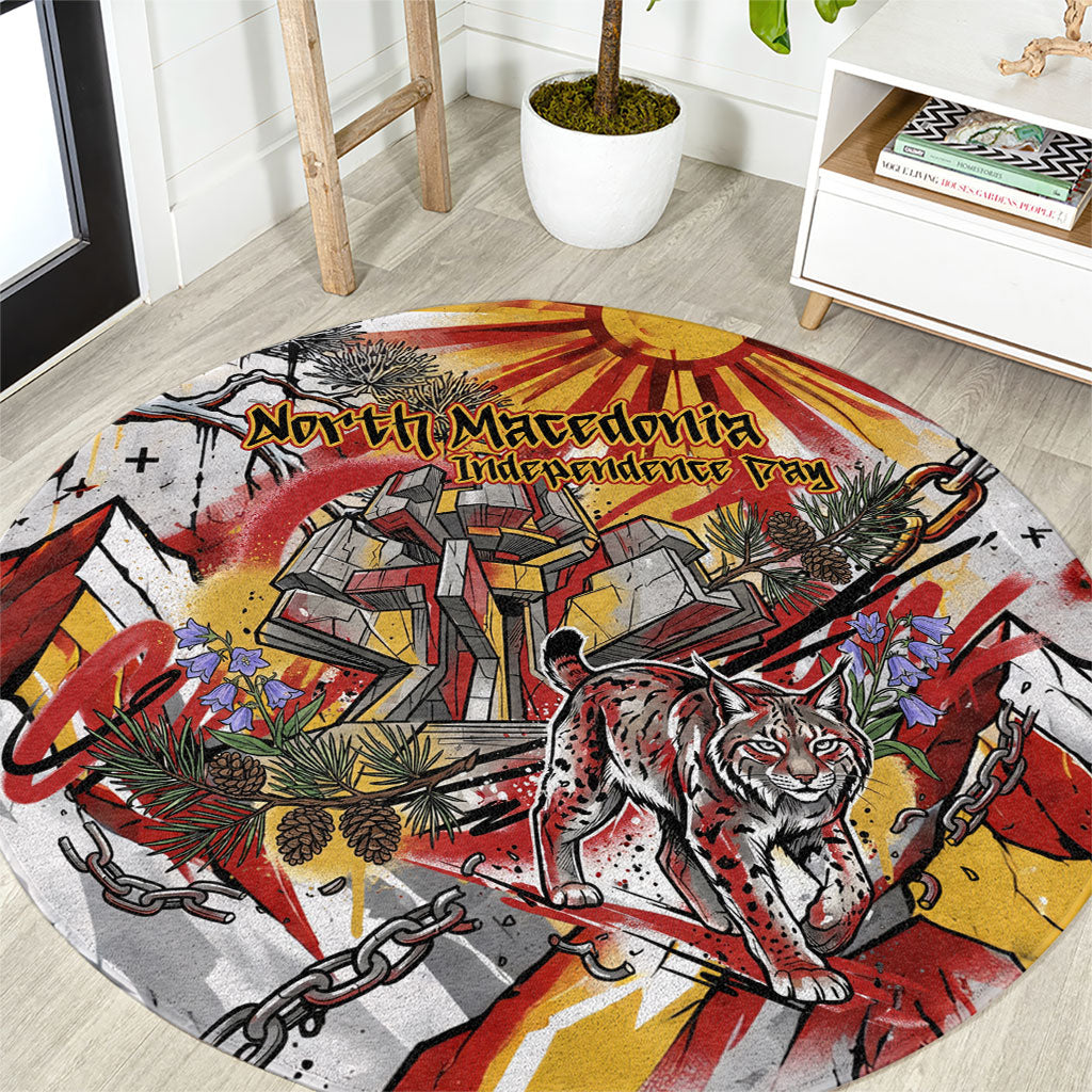 North Macedonia Independence Day Lynx Round Carpet Red Yellow Flag Sun Balkan Lynx Monument Heritage