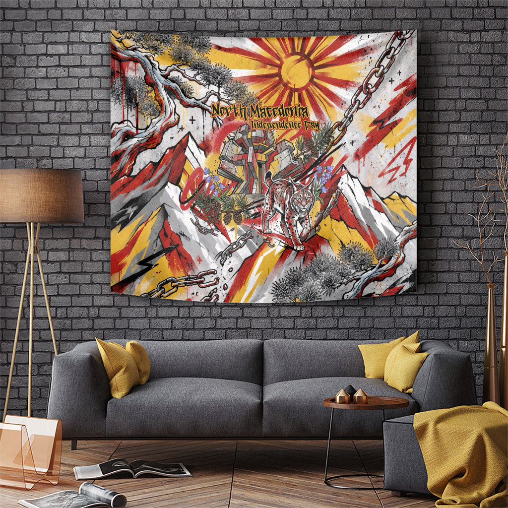 North Macedonia Independence Day Lynx Tapestry Red Yellow Flag Sun Balkan Lynx Monument Heritage