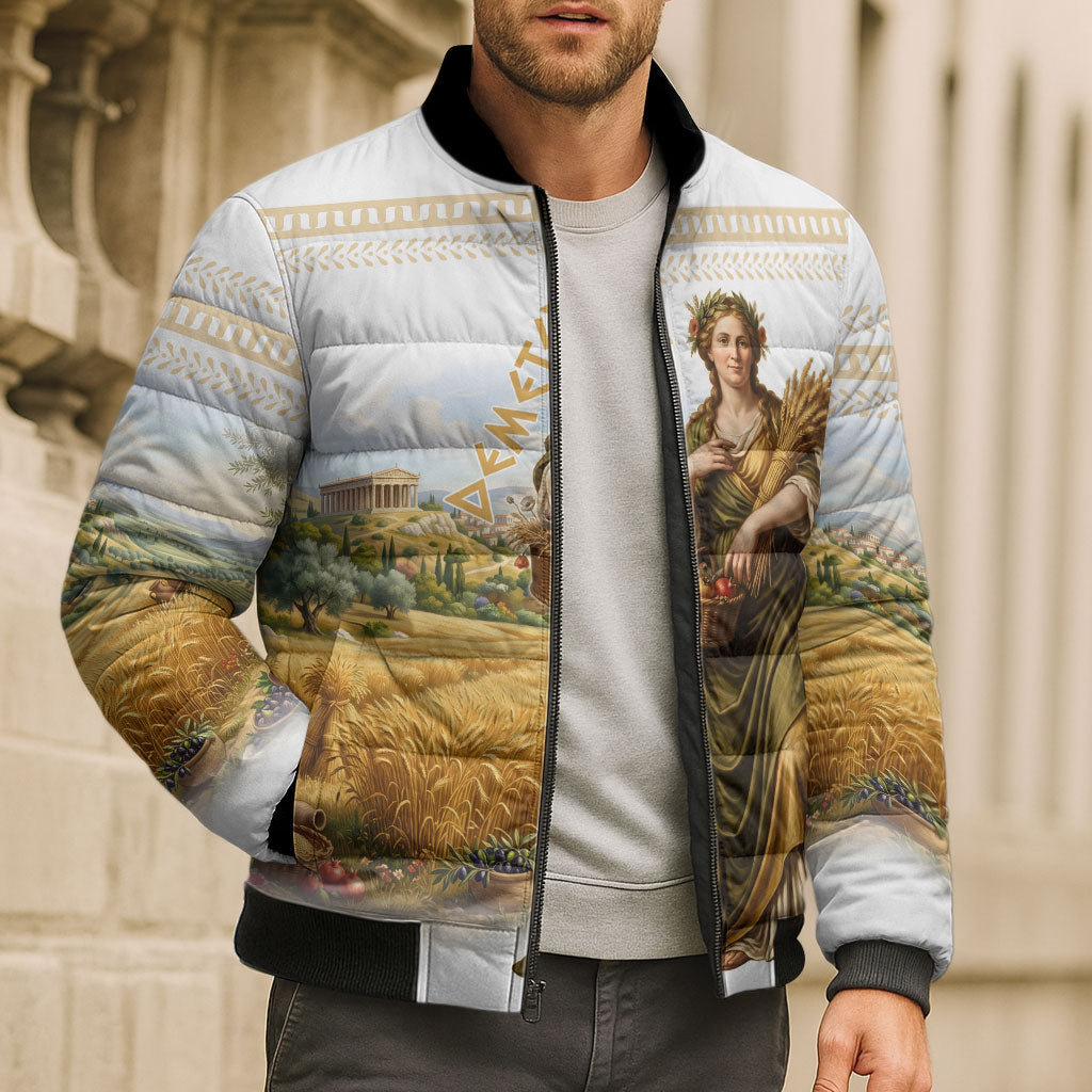 Greek Goddess Demeter Bomber Puffer Jacket Ancient Greece Mythology Classical Harvest Art