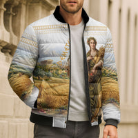 Greek Goddess Demeter Bomber Puffer Jacket Ancient Greece Mythology Classical Harvest Art
