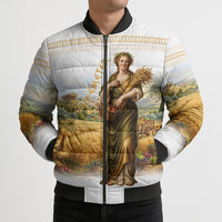 Greek Goddess Demeter Bomber Puffer Jacket Ancient Greece Mythology Classical Harvest Art