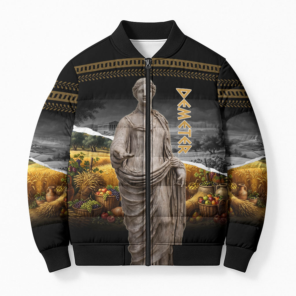 Greek Goddess Demeter Bomber Puffer Jacket Ancient Greece Mythology Classical Harvest Statue Art