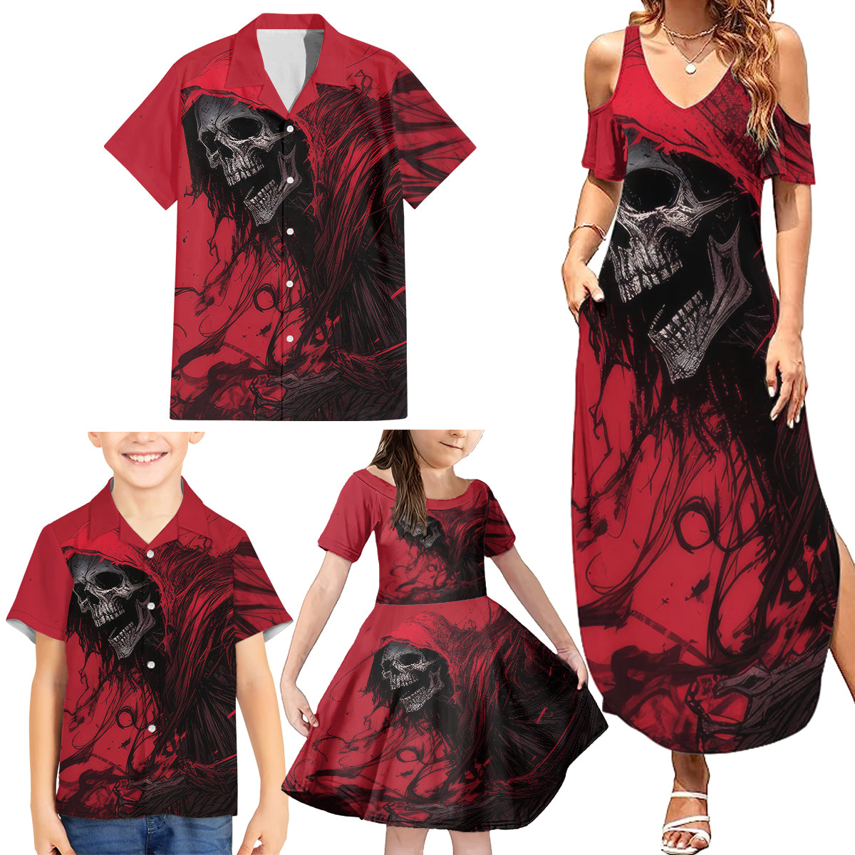 Skull Death Family Matching Summer Maxi Dress and Hawaiian Shirt Your Time - Wonder Print Shop