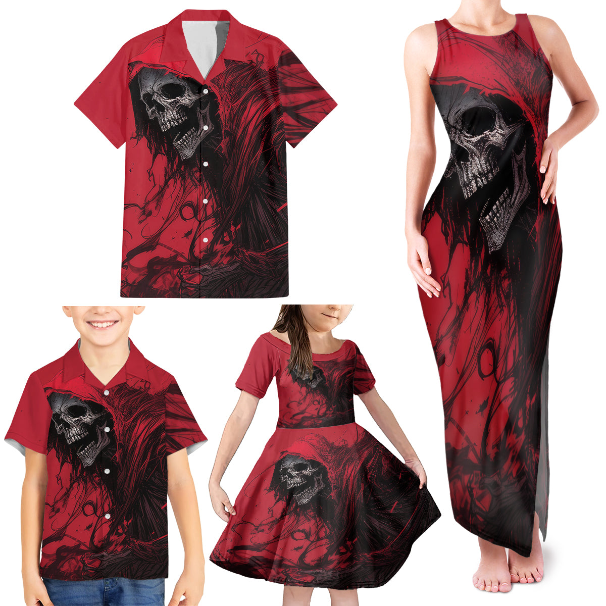 Skull Death Family Matching Tank Maxi Dress and Hawaiian Shirt Your Time - Wonder Print Shop