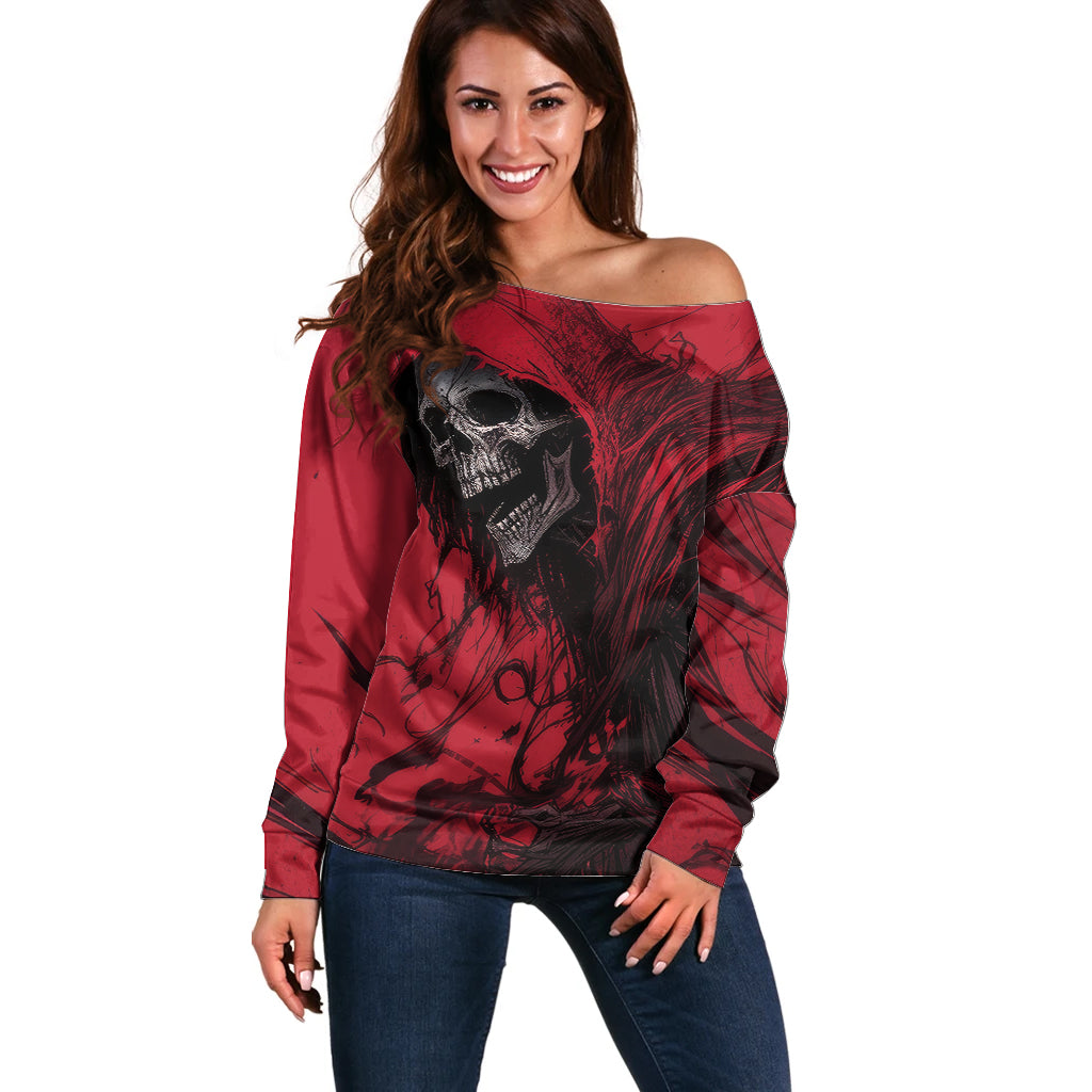 Skull Death Off Shoulder Sweater Your Time - Wonder Print Shop