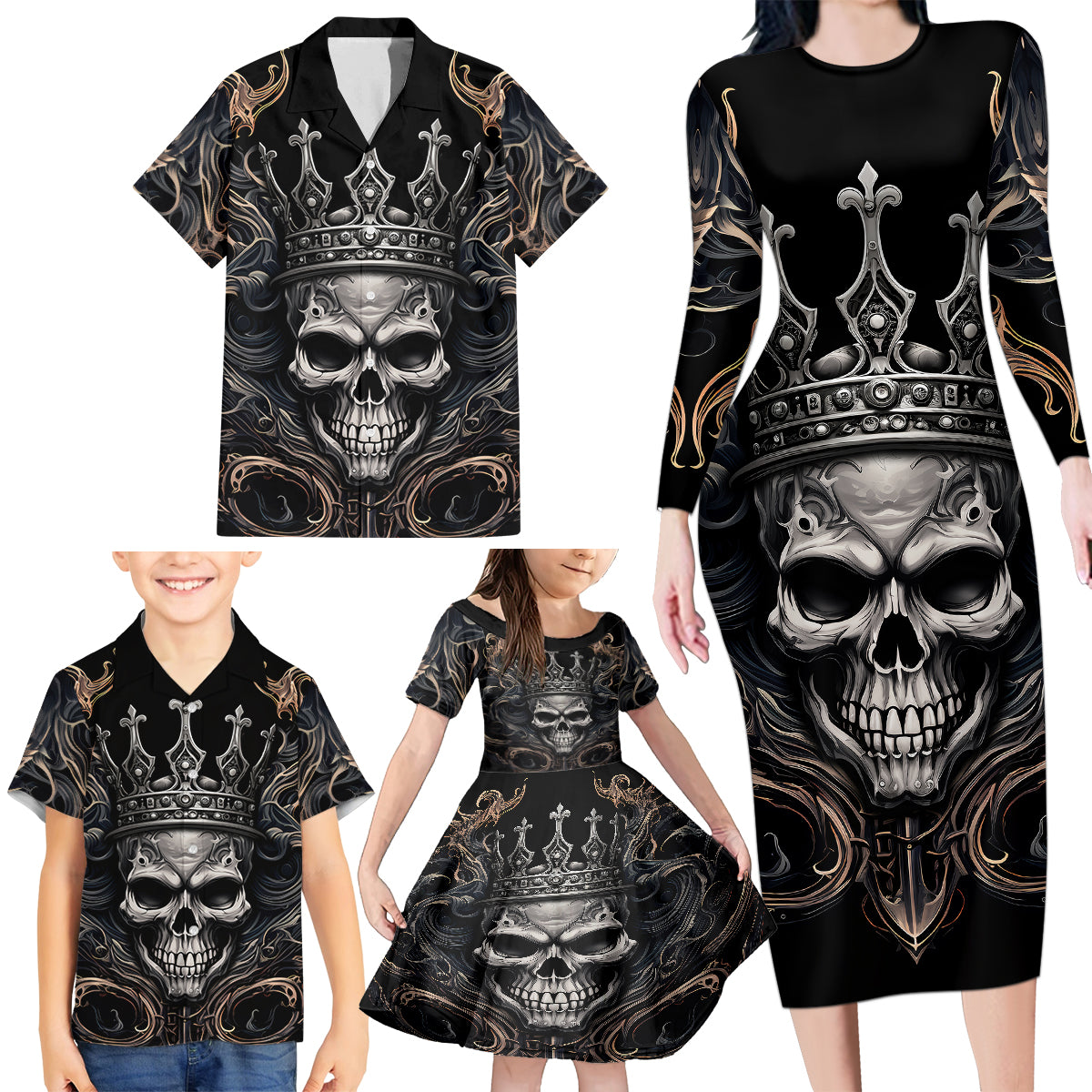 Skull Fantasy Family Matching Long Sleeve Bodycon Dress and Hawaiian Shirt Who Needs Inner Demons When You Are The Demon - Wonder Print Shop