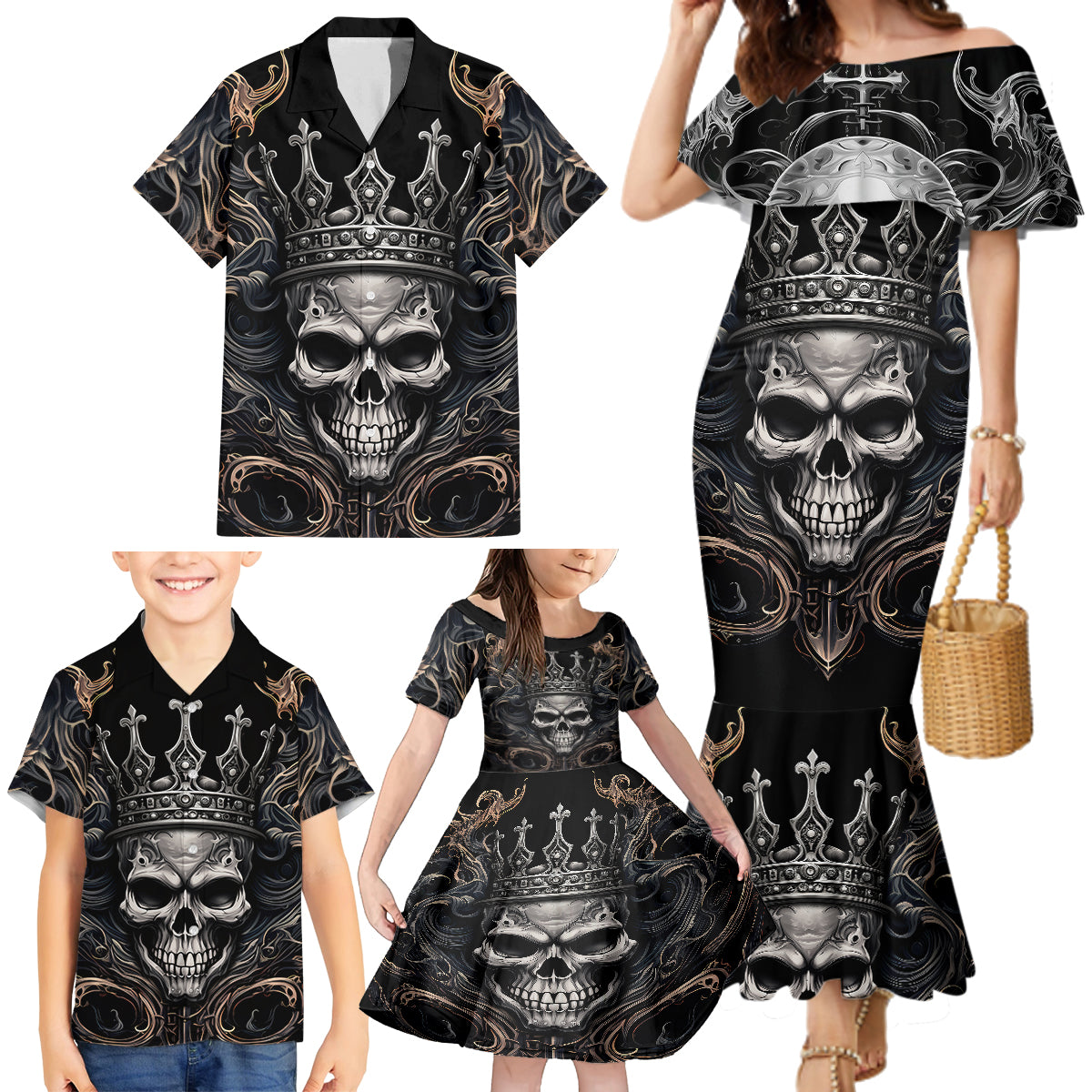 Skull Fantasy Family Matching Mermaid Dress and Hawaiian Shirt Who Needs Inner Demons When You Are The Demon - Wonder Print Shop