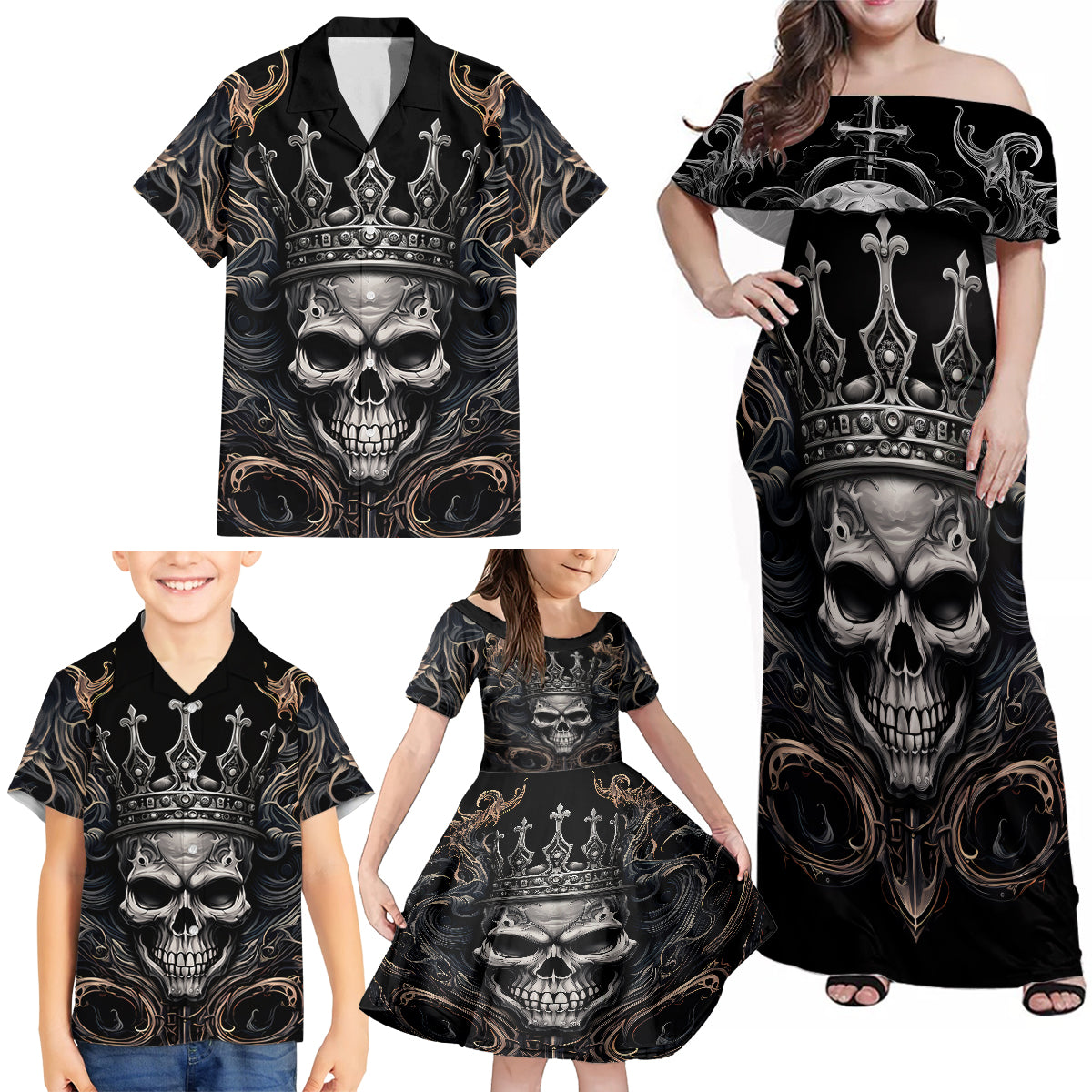 Skull Fantasy Family Matching Off Shoulder Maxi Dress and Hawaiian Shirt Who Needs Inner Demons When You Are The Demon - Wonder Print Shop