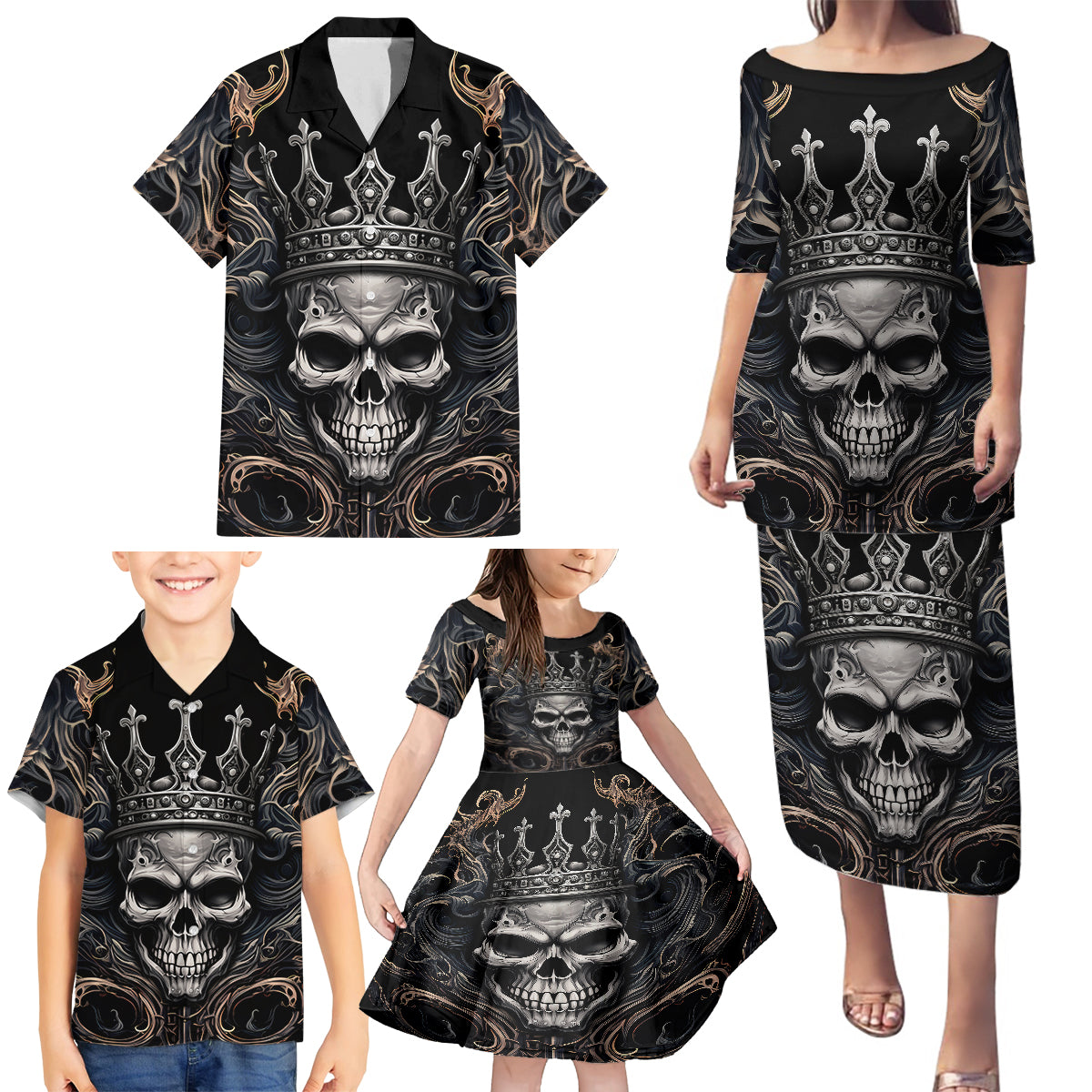 Skull Fantasy Family Matching Puletasi Dress and Hawaiian Shirt Who Needs Inner Demons When You Are The Demon - Wonder Print Shop