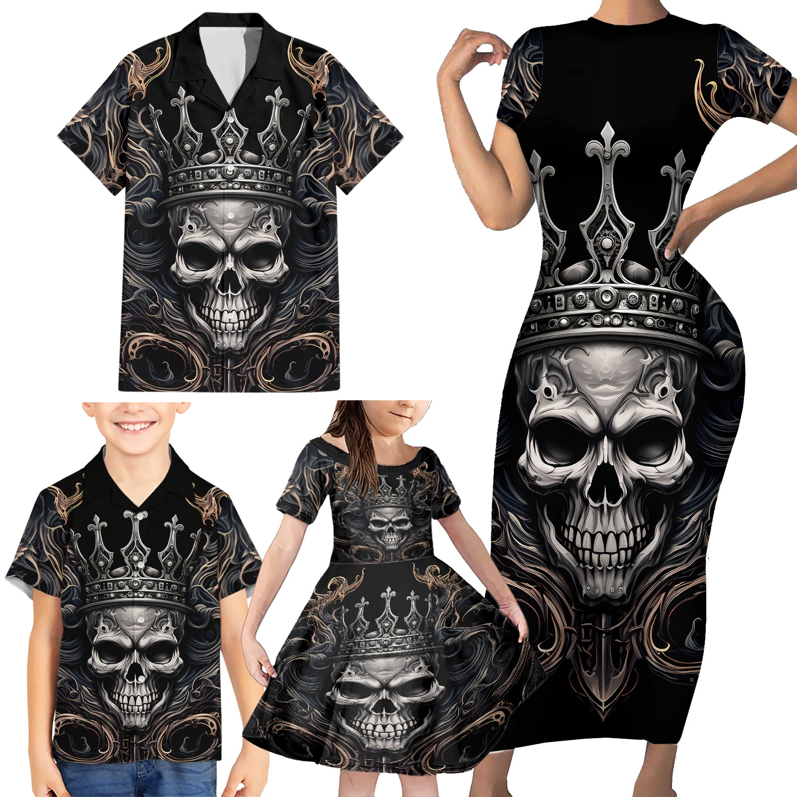 Skull Fantasy Family Matching Short Sleeve Bodycon Dress and Hawaiian Shirt Who Needs Inner Demons When You Are The Demon - Wonder Print Shop