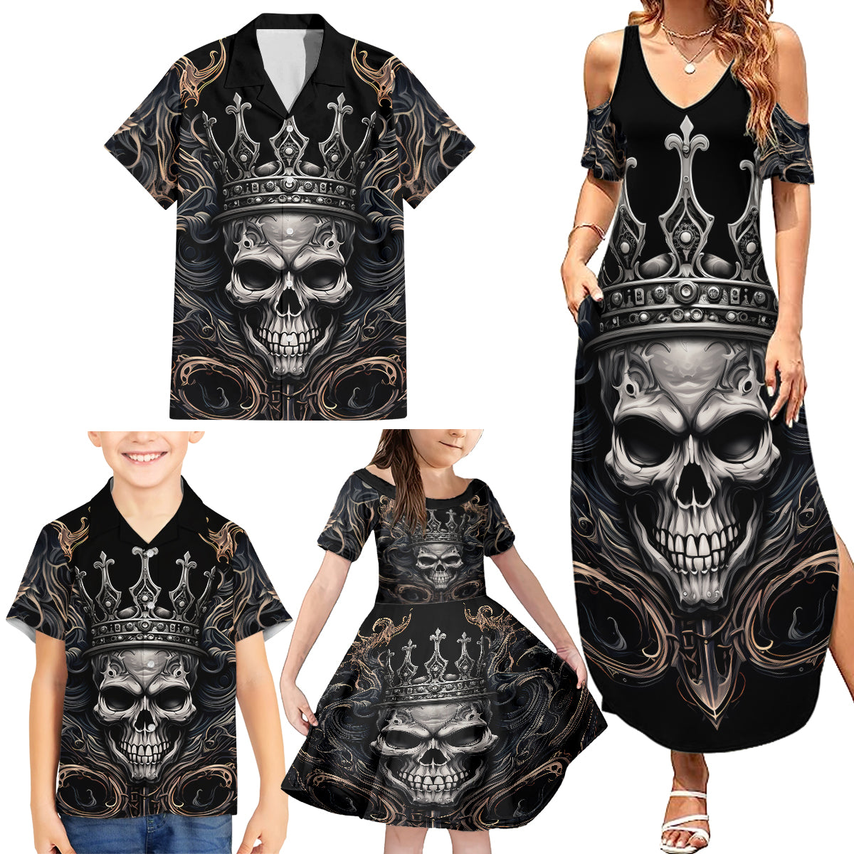 Skull Fantasy Family Matching Summer Maxi Dress and Hawaiian Shirt Who Needs Inner Demons When You Are The Demon - Wonder Print Shop