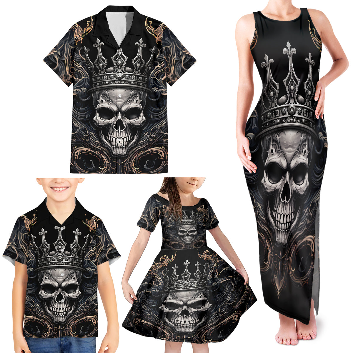 Skull Fantasy Family Matching Tank Maxi Dress and Hawaiian Shirt Who Needs Inner Demons When You Are The Demon - Wonder Print Shop