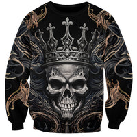 Black unisex sweatshirt with ornate skull graphic and gold flame accents