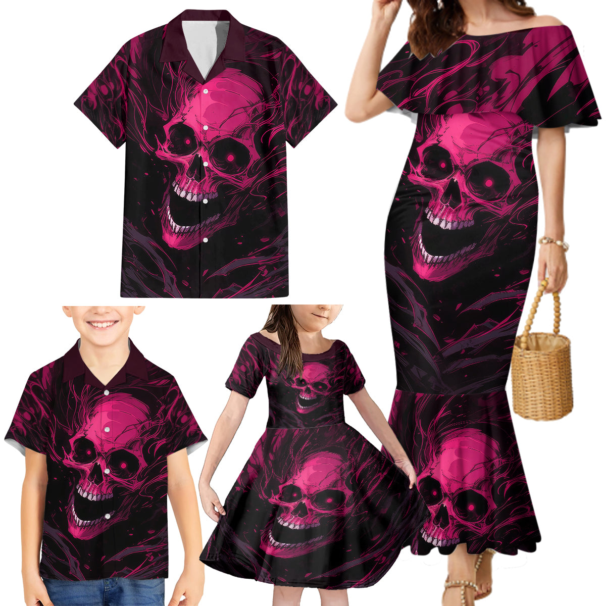 Death Skull Family Matching Mermaid Dress and Hawaiian Shirt I'm Scary Enough Without A Costume - Wonder Print Shop