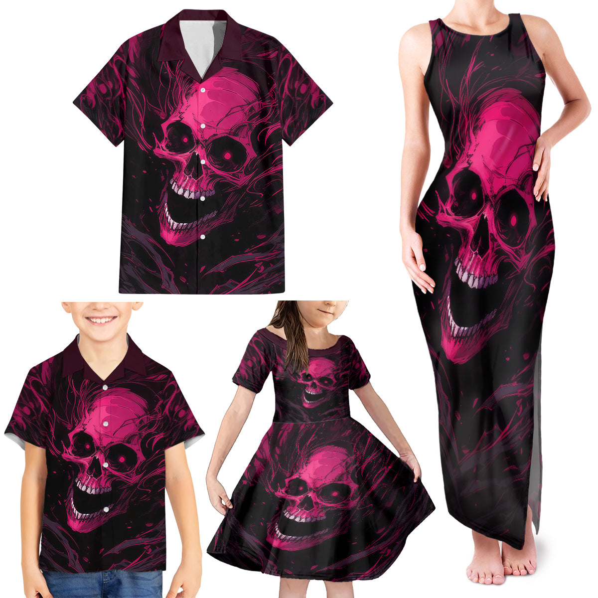 Death Skull Family Matching Tank Maxi Dress and Hawaiian Shirt I'm Scary Enough Without A Costume - Wonder Print Shop