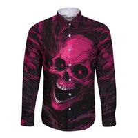 Purple long-sleeve button shirt with skull graphic, front