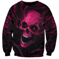 Unisex purple sweatshirt with large skull graphic, long sleeves