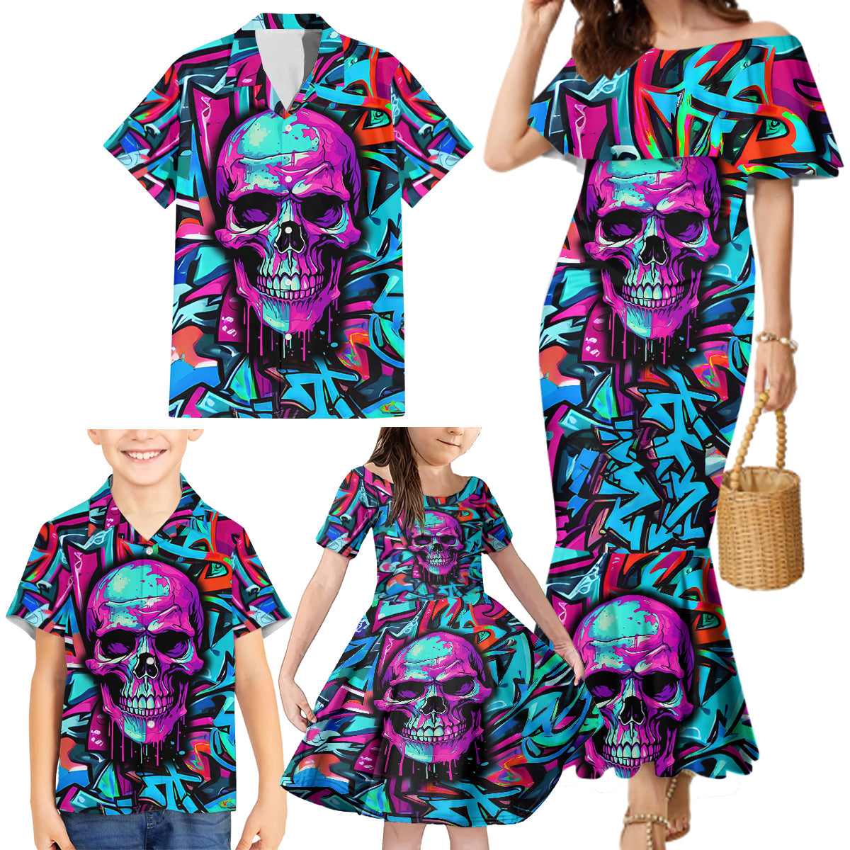 Skull Grafity Family Matching Mermaid Dress and Hawaiian Shirt You Are Never Too Young To Dream Big - Wonder Print Shop