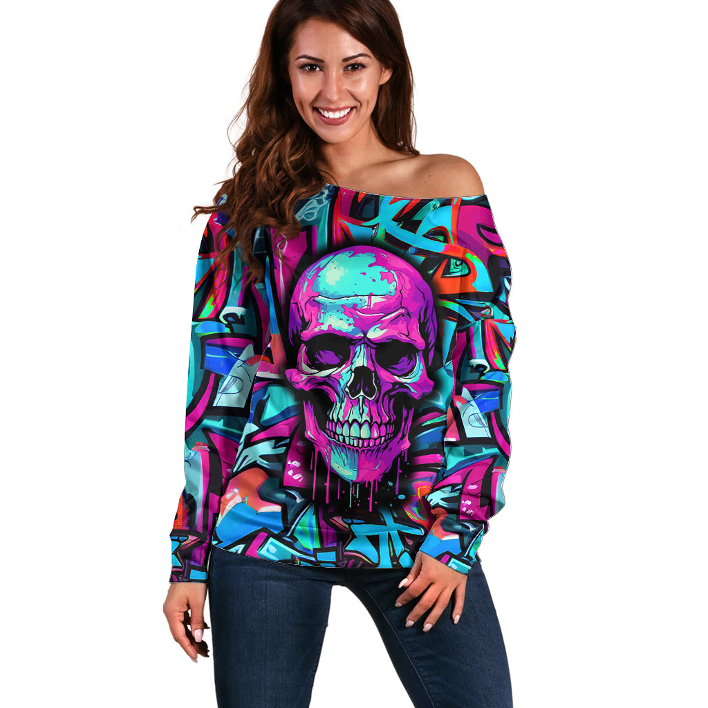 Skull Grafity Off Shoulder Sweater You Are Never Too Young To Dream Big - Wonder Print Shop