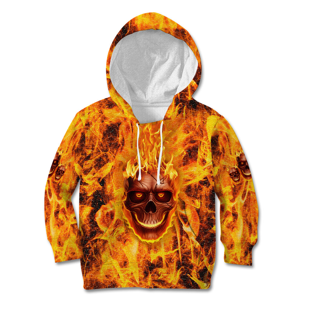 Three Skulls Flaming Kid Hoodie High On Fire - Wonder Print Shop