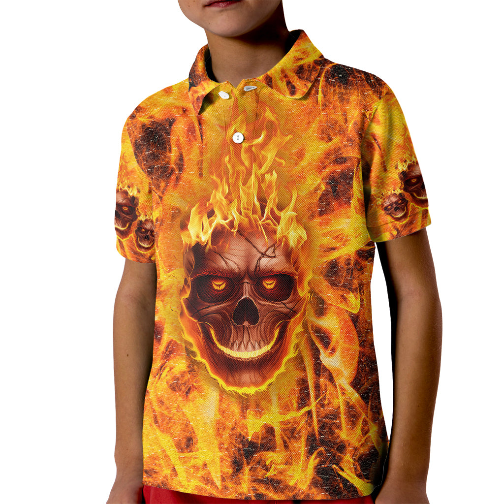 Three Skulls Flaming Kid Polo Shirt High On Fire - Wonder Print Shop