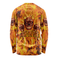 Multicolor long-sleeve shirt with flaming skull graphic on back