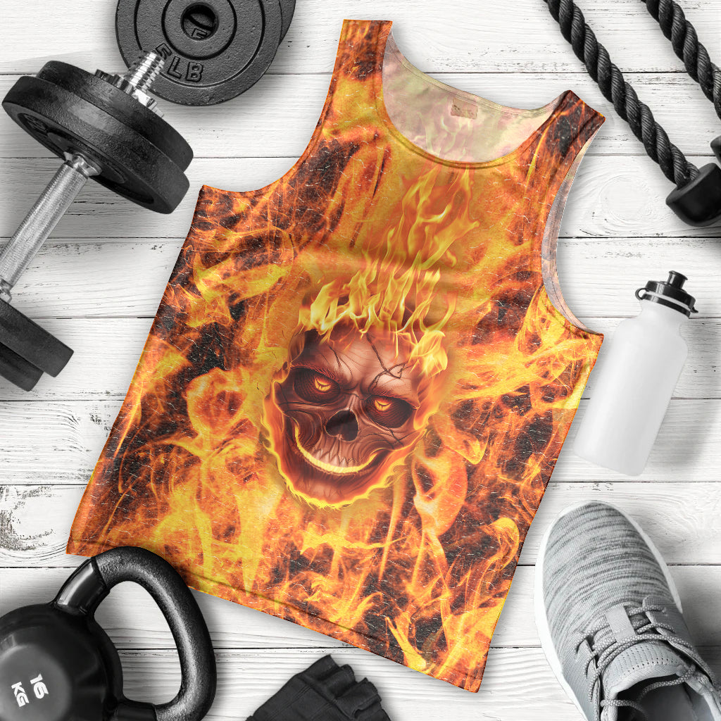 Three Skulls Flaming Men Tank Top High On Fire - Wonder Print Shop