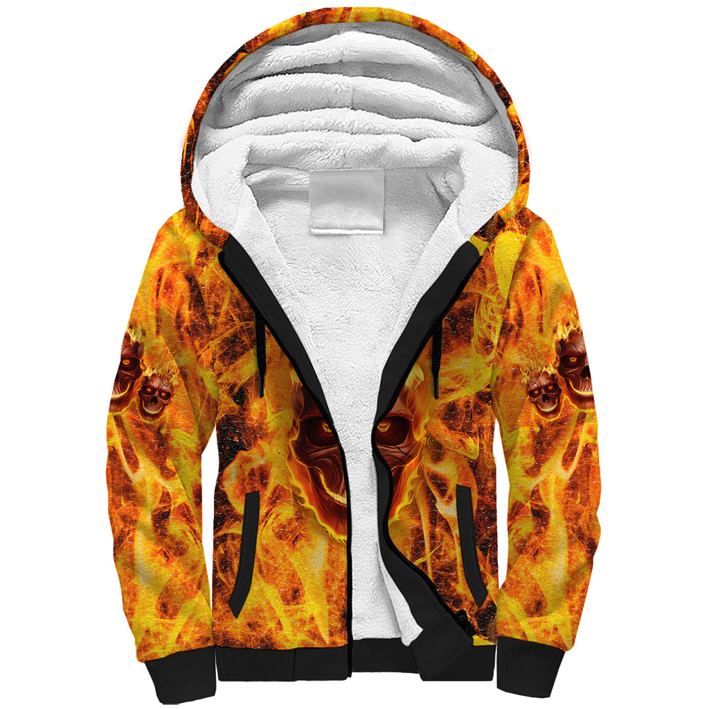 Three Skulls Flaming Sherpa Hoodie High On Fire - Wonder Print Shop