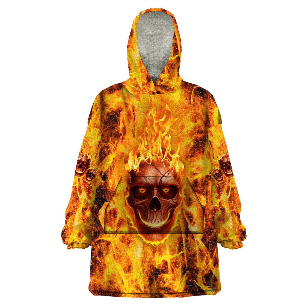 Three Skulls Flaming Wearable Blanket Hoodie High On Fire - Wonder Print Shop