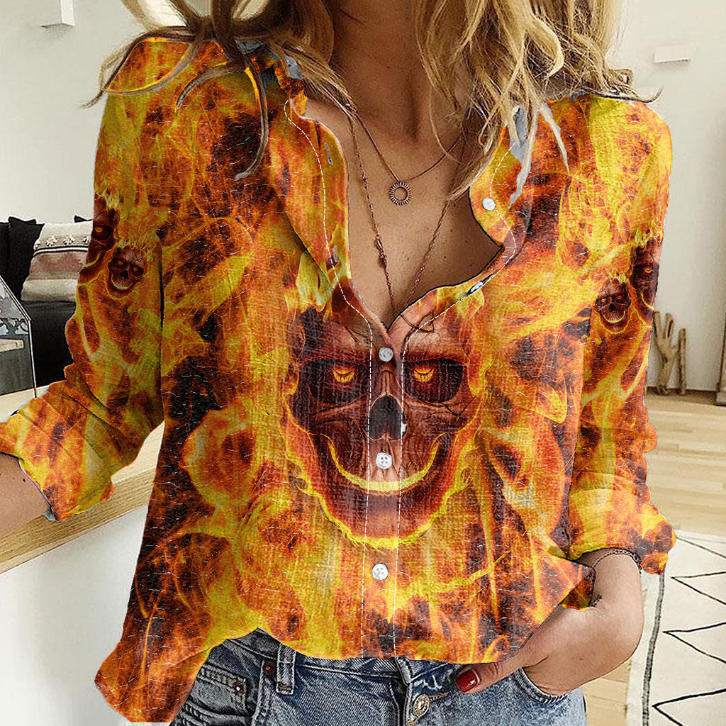 three-skulls-flaming-women-casual-shirt-high-on-fire