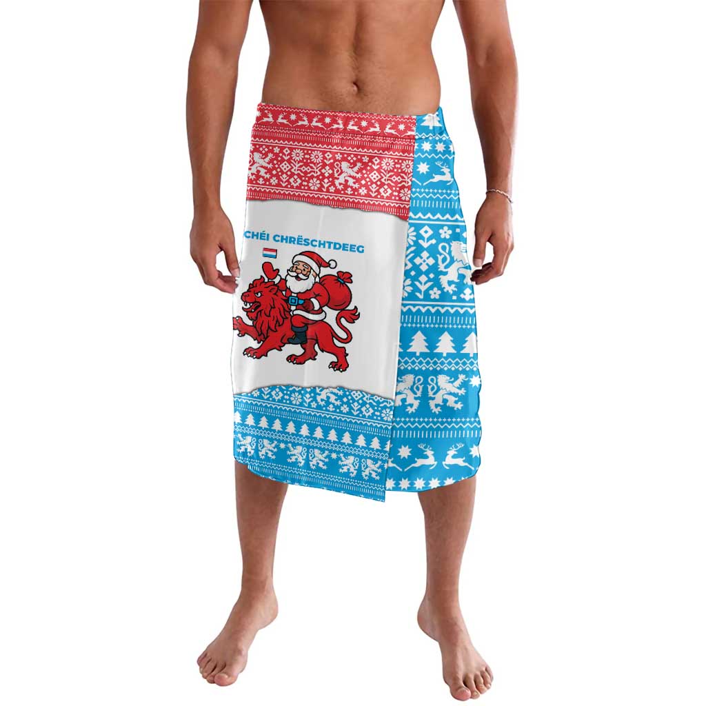Luxembourg Christmas Lavalava with Santa Claus Red Lion Snowflake Pattern and National Flag Design - Wonder Print Shop