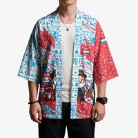 Luxembourg Christmas Kimono with Santa Claus Fox Reindeer Tree and Red Blue Pattern Design - Wonder Print Shop