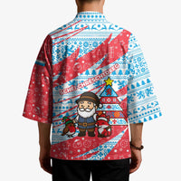 Luxembourg Christmas Kimono with Santa Claus Fox Reindeer Tree and Red Blue Pattern Design - Wonder Print Shop