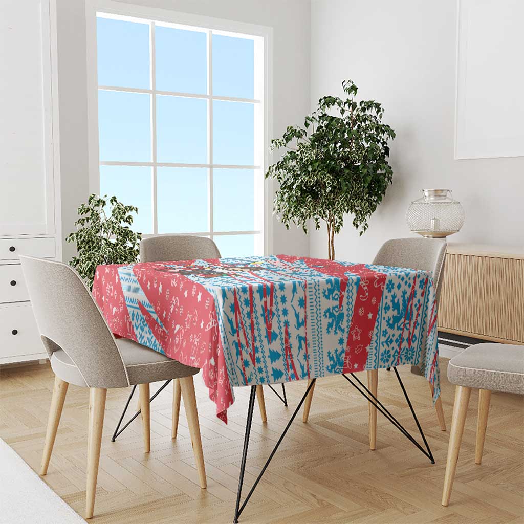 Luxembourg Christmas Tablecloth with Santa Claus Fox Reindeer Tree and Red Blue Pattern Design - Wonder Print Shop