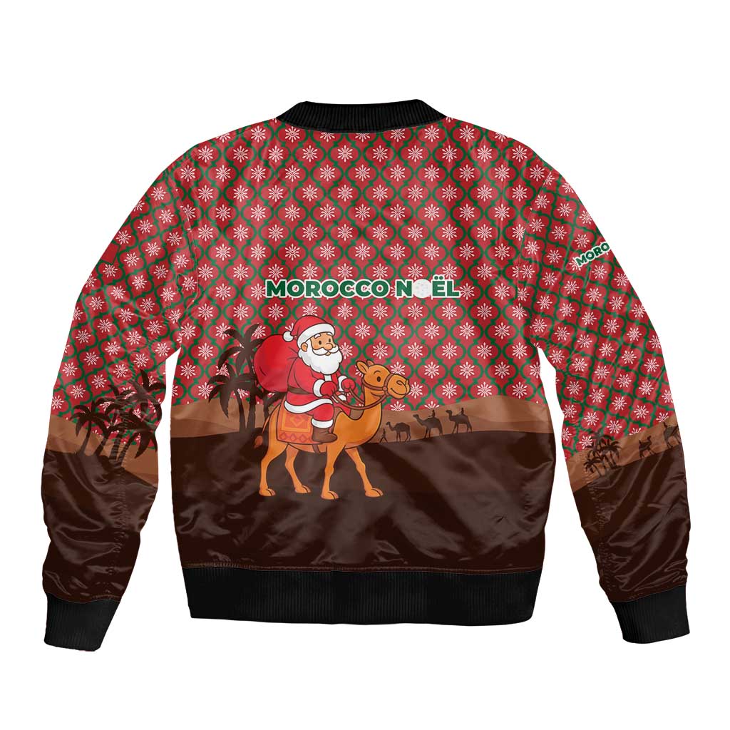 Morocco Christmas Bomber Jacket with Santa Claus Camel Caravan Desert Scene and Red Pattern Design - Wonder Print Shop