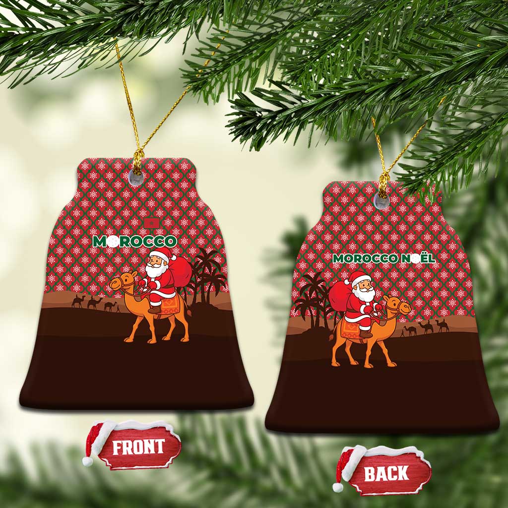 Morocco Christmas Ceramic Ornament with Santa Claus Camel Caravan Desert Scene and Red Pattern Design - Wonder Print Shop