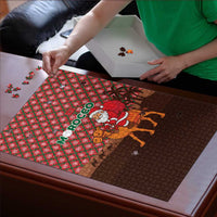 Morocco Christmas Puzzle with Santa Claus Camel Caravan Desert Scene and Red Pattern Design - Wonder Print Shop