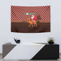 Morocco Christmas Tapestry with Santa Claus Camel Caravan Desert Scene and Red Pattern Design - Wonder Print Shop