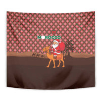 Morocco Christmas Tapestry with Santa Claus Camel Caravan Desert Scene and Red Pattern Design - Wonder Print Shop